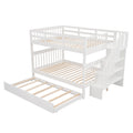 Segmart White Full Over Full Bunk Bed with Trundle, Solid Wood Full Bunk Bed with Stairs, Detachable Bunk Bed Frame for Kids, Boys, Girls, Teens, LLL1462