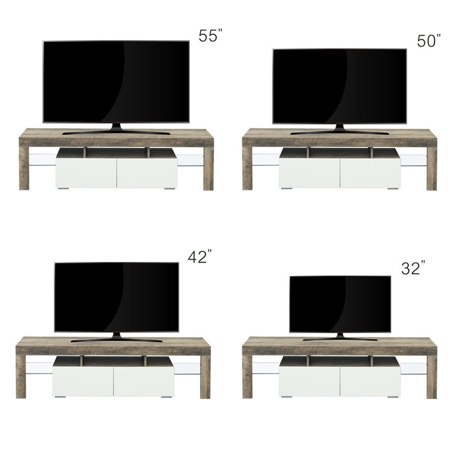 TV Cabinet with Storage, SEGMART TV Stand with LED Lights, High Gloss TV Console with Drawers, Home Media Entertainment Center for Living Room, Gray Walnut+White, LLL2576