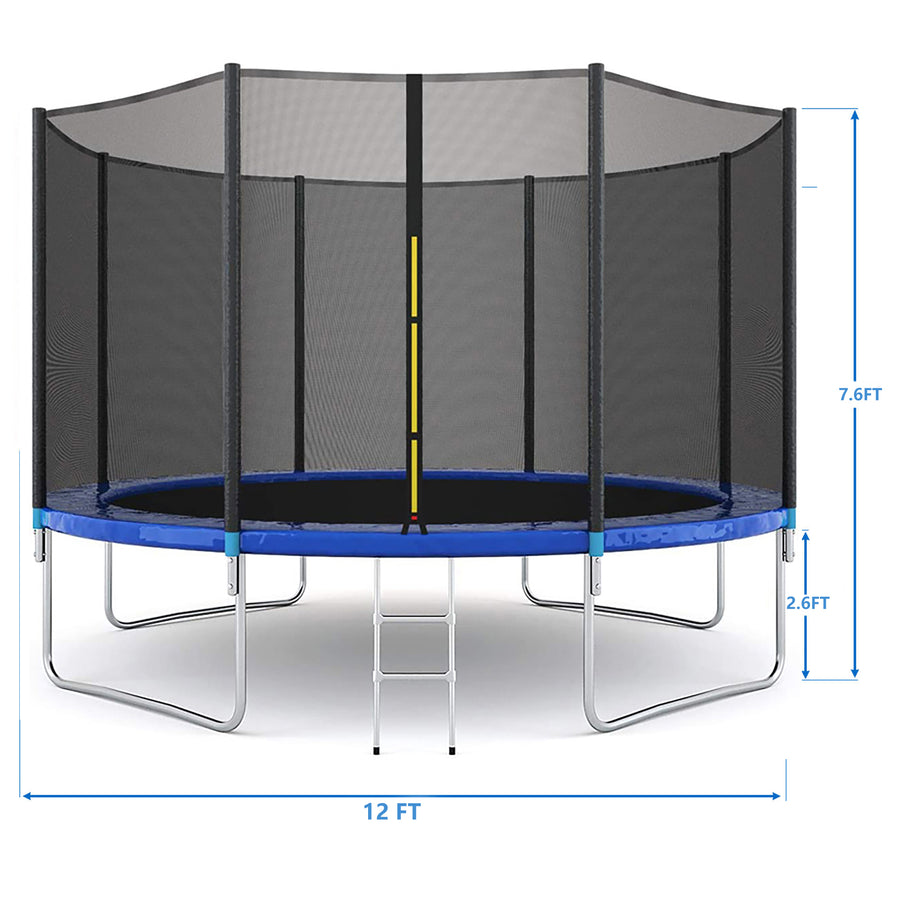 12FT Trampoline, Upgraded Outdoor Round Trampoline with Safety, Enclosure and Ladder, Outdoor Trampoline for Family School Entertainment, Heavy Duty Frame and Coiled Spring