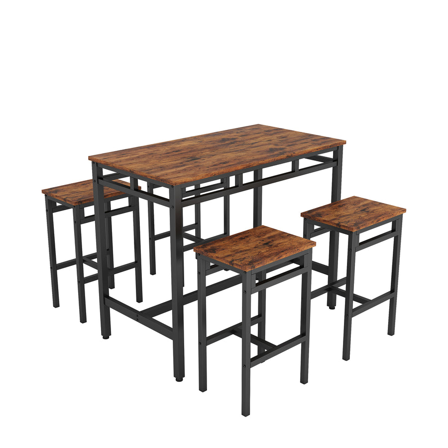 Counter Height Table Set of 5, Breakfast Bar Table and Stool Set, Minimalist Dining Table with Backless Stools, Wood Top Pub Table & Chair Set for Kitchen Apartment Bistro - Space Saving