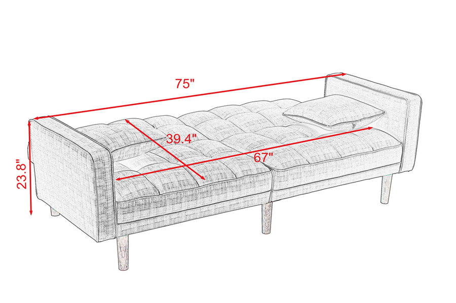 Futon Sofa Bed, SEGMART Fabric Futon Couch with Armrest, Modern Light Grey Convertible Futon Sofa Bed Recliner Couch with Wood Legs, Two Pillows, Living Room Furniture Sofa for Small Spaces, L5199