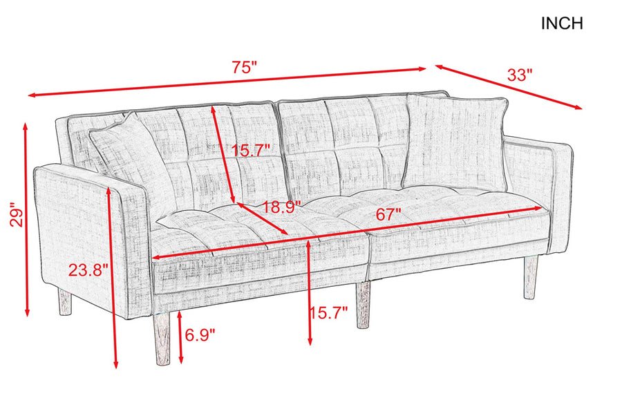 Futon Sofa Bed, SEGMART Fabric Futon Couch with Armrest, Modern Light Grey Convertible Futon Sofa Bed Recliner Couch with Wood Legs, Two Pillows, Living Room Furniture Sofa for Small Spaces, L5199