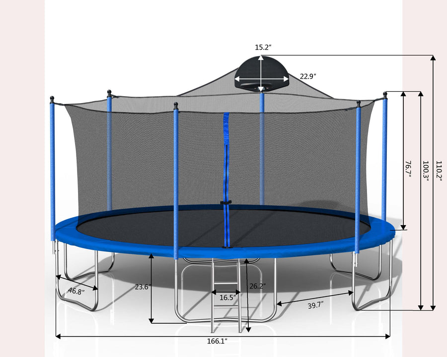 Trampoline with Enclosure on Clearance, SEGMART 14 Feet Kids Outdoor Trampoline with Safety Enclosure Net, Basketball Hoop and Ladder, Heavy Duty Round Trampoline for Indoor Outdoor Backyard, L3719