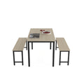 Dining Room Set for 4, 3 Pieces Farmhouse Kitchen Table Set with Two Benches, Small Dining Table Sets with Metal Frame and MDF Board, Beige Modern Dining Furniture Set for Home, Cafeteria, LL333