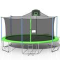 Outdoor Trampoline for Kids, 2022 Upgraded 16FT Trampoline with Backboard Enclosure Net, Safety Spring Cover Padding, Basketball Hoop & Ladder, Outdoor Activity for Kids and Parents, Green, S1770
