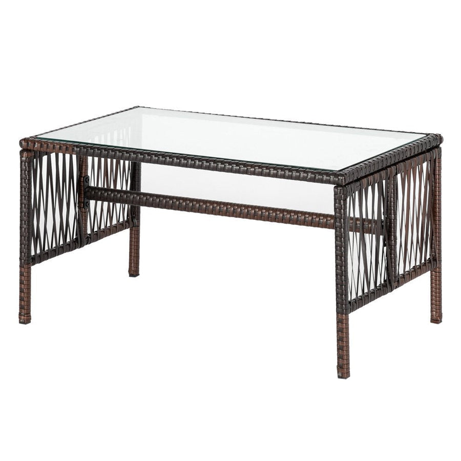 Outdoor Patio Furniture Set, 4 Piece Garden Conversation Set with Glass Dining Table, Loveseat & 2 Cushioned Chairs, Brown Wicker Patio Set with Coffee Table for Yard, Porch, Poolside, S10001