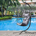 Outdoor Swinging Egg Chair, Patio Wicker Hanging Chairs with Stand, UV Resistant Hammock Chair with Comfortable Gray Cushion, Durable Indoor Swing Egg Chair for Garden, Backyard, 350lbs, L3958