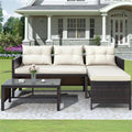 Patio Dining Sets Clearance, 3 Piece Patio Furniture Sets with PE Rattan Loveseat Sofa, Glass Coffee Table, All-Weather Patio Sectional Sofa Set with Lounge for Backyard, Porch, Garden, Pool, LLL238