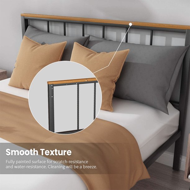 55 inch SEGMART Full Size Bed Frame with Wood Headboard and Footboard, Mattress Foundation w/7 Metal Legs, Noise-Free/ No Box Spring Needed, Easy assembly, for Apartment Bedroom, 500lbs, S2036