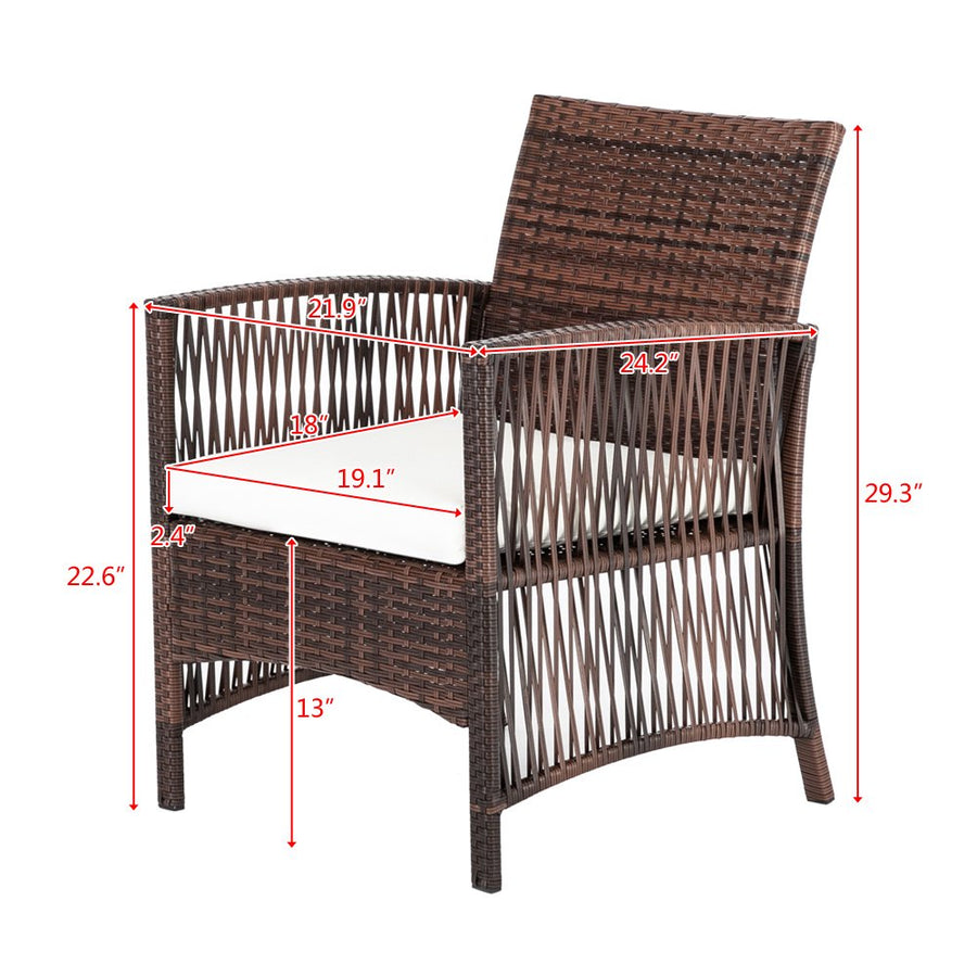 Wicker Patio Sets, 4 Piece Outdoor Conversation Set with Glass Dining Table, Loveseat & 2 Cushioned Chairs, Brown Patio Furniture Sets with Coffee Table for Yard, Porch, Garden, Poolside, L