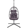 Clearance! Hanging Wicker Egg Chair, Outdoor Patio Hanging Chairs with Stand, UV Resistant Hammock Chair with Comfortable Gray Cushion, Durable Indoor Swing Egg Chair for Garden, Backyard, 350lbs, L