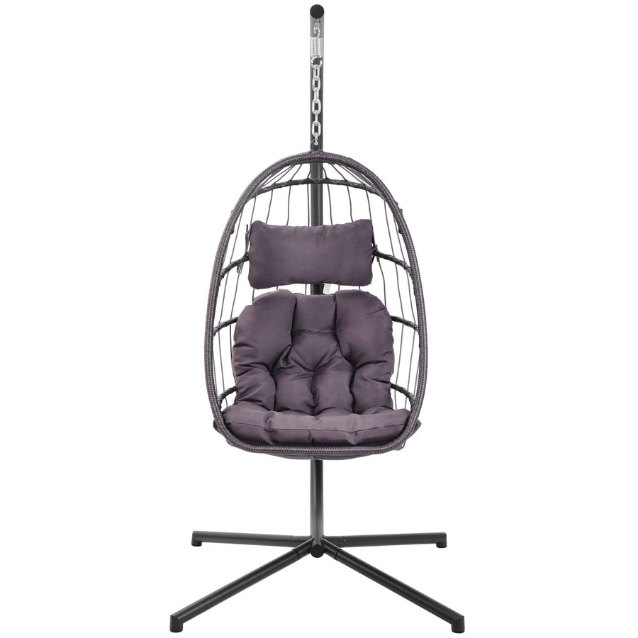 Wicker Hanging Egg Chair with Stand and Cushion