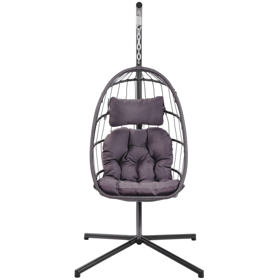 Clearance! Hanging Wicker Egg Chair, Outdoor Patio Hanging Chairs with Stand, UV Resistant Hammock Chair with Comfortable Gray Cushion, Durable Indoor Swing Egg Chair for Garden, Backyard, 350lbs, L