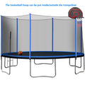 Trampoline with Enclosure on Clearance, New Upgraded 14-Feet Kids Outdoor Trampoline with Basketball Hoop and Ladder, Heavy-Duty Round Trampoline for Indoor or Outdoor Backyard, Blue, Holds 264lbs, L