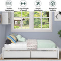 Wood Twin Platform Bed Frame with Drawers for Girls Boys, Kids Twin Size Bed Frame with Storage, Wood Slat Support, No Box Spring Needed, White, H690