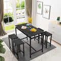 5 Piece Bar Table Set, Kitchen Counter Height Table with 4 Stools, Space Saving Pub Table Set for 4 Person with Metal Frame, Wood Dining Table & Chair Set for Breakfast Nook Pub Bistro