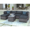 SEGMART Patio Furniture Sets, 7-Piece Wicker Patio Conversation Furniture Set with 6 Seats, Coffee Table, Outdoor Sectional Sofa for Backyard Porch Lawn Pool, Gray