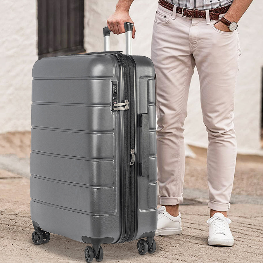 Carry on Luggage Set, 3pcs 20''/24''/28'' Fashion Lightweight Suitcase Travel Sets for Women, 3-in-1 Portable Trolley Case with Telescoping Handle, Outdoor Hardside Luggage Set, Grey, S9351