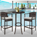3 PCS Outdoor Patio Furniture Set, All-Weather Patio Dining Sets, PE Rattan Bar Height Table & Stool, Outdoor Bar Set with Cushion, High Bistro Set Dining Table Set, for Pool Patio Yard Balcony, K3937
