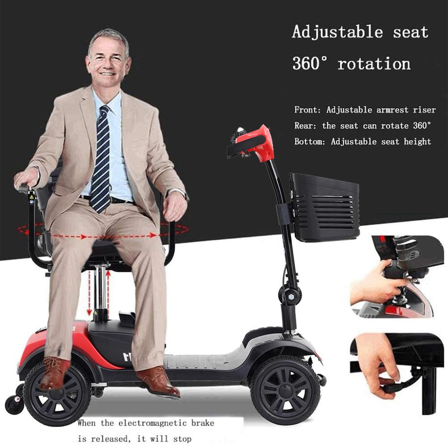 Segmart Mobility Scooters, Heavy Duty Compact Handicap Electric Scooters with 4 Wheel, Lightweight Motorized Scooter with Detachable Basket, Outdoor Senior Scooter with Anti-Tip wheel, Lite Red, SS5680
