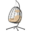 Patio Lounger Egg Chair, Outdoor Hanging Chaise Swing Egg-Shaped Chair w/Hanging Kits, Durable All-Weather UV Wicker Patio Rattan Lounge Chair for Bedroom, Patio, Deck, Yard, Garden, 331lbs, S463