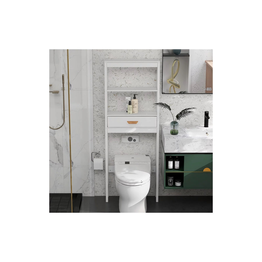 Bathroom Above Toilet Cabinet, Espresso MDF Storage Cabinet, Bathroom Storage Space Saver with Adjustable Shelf & Glass Door Cabinet, Over The Toilet Storage for Bathroom, B29