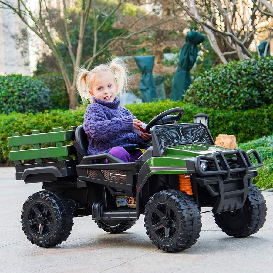 RIDE ON CARS WITH TRAILER 12V KIDS RIDE ON TRUCK KIDS CARS WITH REMOTE CONTROL BATTERY POWERED TOY TRACTOR WITH TRAIL