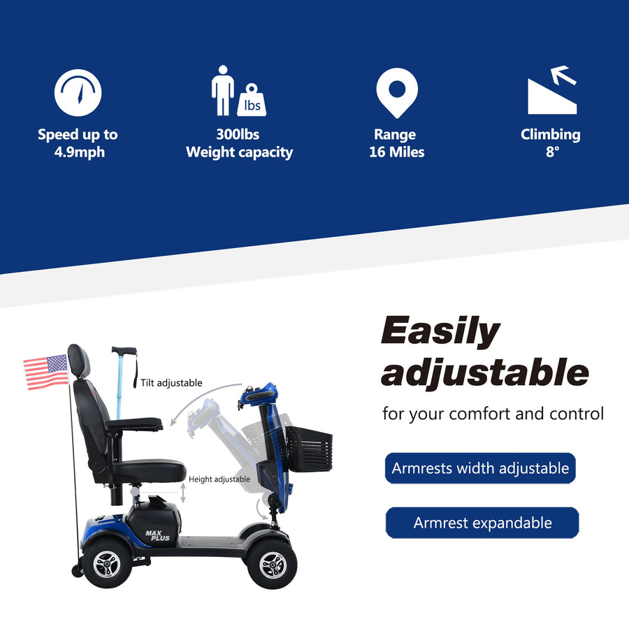 300W Motor Compact Mobility Scooter With Windshield, 300 lbs Capacity Compact Mobility Scooter Wheelchair for Adults, Outdoor Mobility Scooter with Cup Holders & USB Charging Port, SS1906
