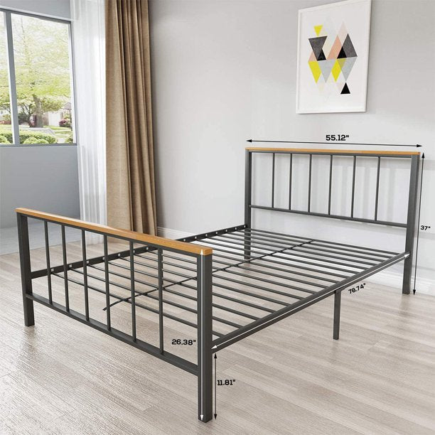 Metal Platform Bed Frame with Headboard, SEGMART Full Size Bed Frame for Girls Boys, Metal Bed Frame with Metal Slat Support, Platform Bed Frame with Solid Construction & Footboard, Black, L