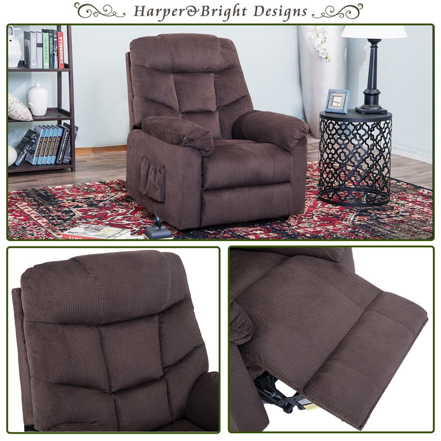Clearance!Power Lift Recliner Chair for Elderly, High-Grade Upholstered Fabric Massage Sofa Lounge Chair with Remote Control, Heavy Duty & Safety Motion Reclining Mechanism Living Room Furniture,Brown, L