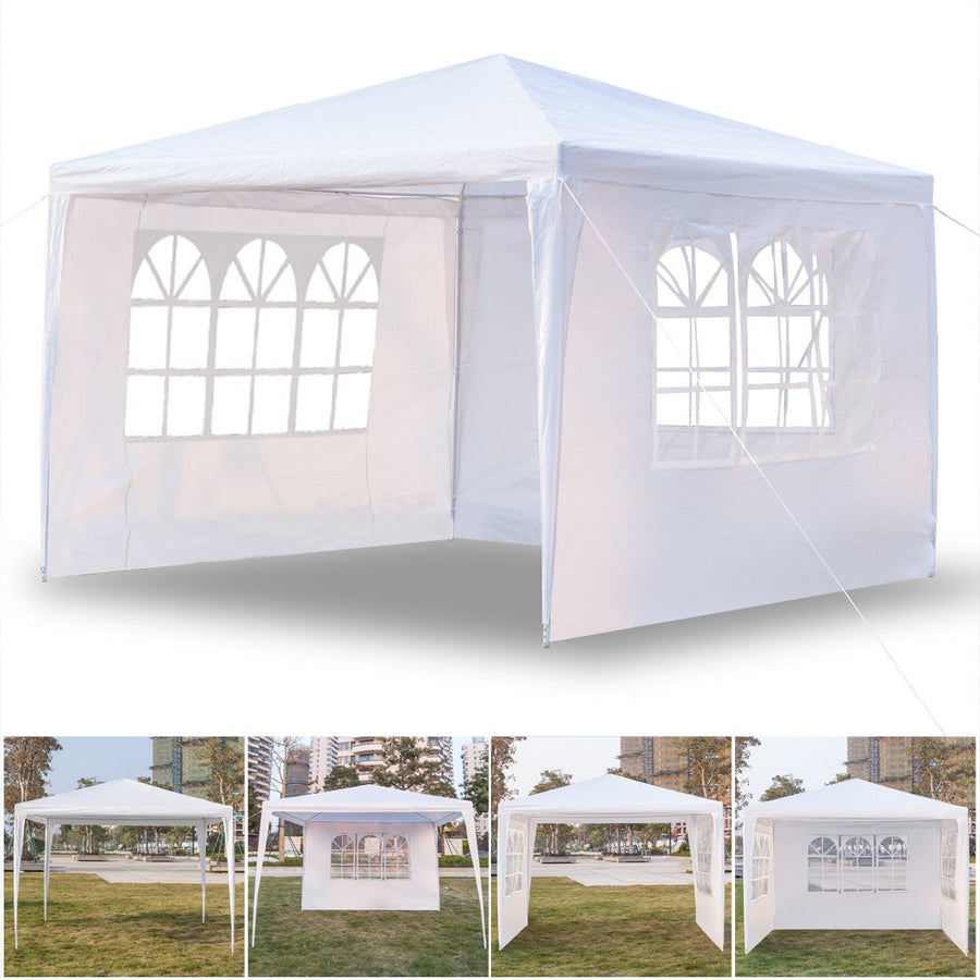 Outdoor Party Tent with 3 Side Walls, 10' x 10' White Backyard Tent for Outside, 2021 Upgraded Patio Gazebo Sunshade Shelter, Outdoor Wedding Canopy Tent for Parties Garden Pool, I7412