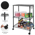 3-Tier Utility Cart, Metal Mesh Rolling Storage Cart Kitchen Storage Cart on Wheels Steel Utility Serving Rack Storage Tower Rack with Wheels for Kitchen Office Bedroom Bathroom Washroom