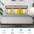 Queen Bed Frame with Headboard, SEGMART Metal Bed Frame with Wood Slat Support, Platform Bed Queen Size for Kids Adults Teens, Queen Bed Frame No Box Spring Needed, Mocha Wood, L