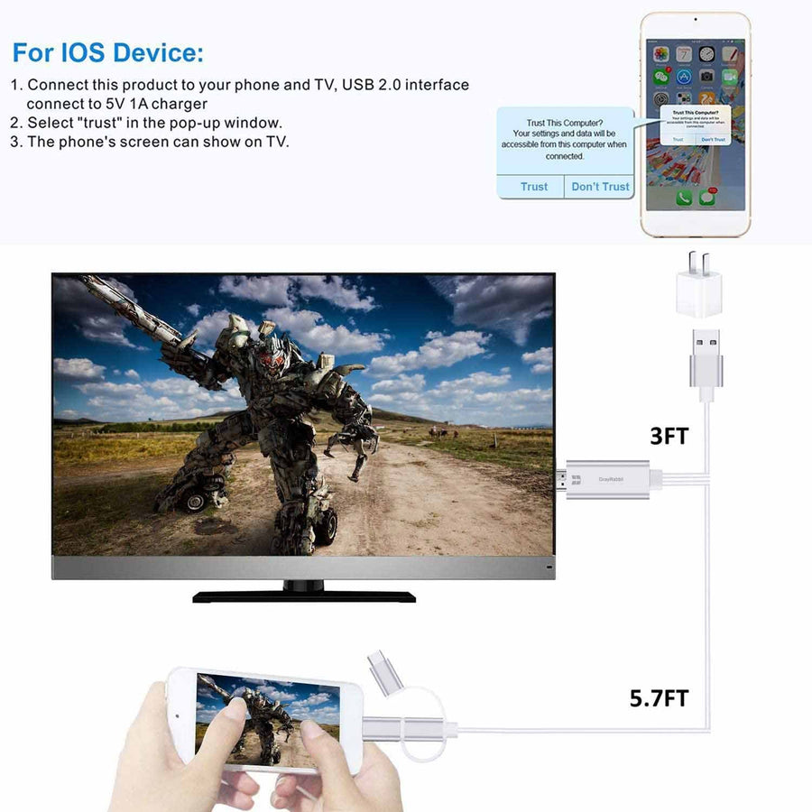 HDMI Adapter for iphone, 3 in 1 Lighting/Micro USB/Type-C to HDMI Cable, 1080P Digital AV Cable Connector Cord for iPhone/Android/iPad/to HDTV/Projector/Monitor, L5530