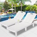 Outdoor Chaise Loungers, 2 Piece Patio Chaise Lounge Chairs Furniture Set with Adjustable Back/Retractable Tray, All-Weather Plastic Reclining Lounge Chair for Beach, Backyard, Porch, Garden, Pool, L