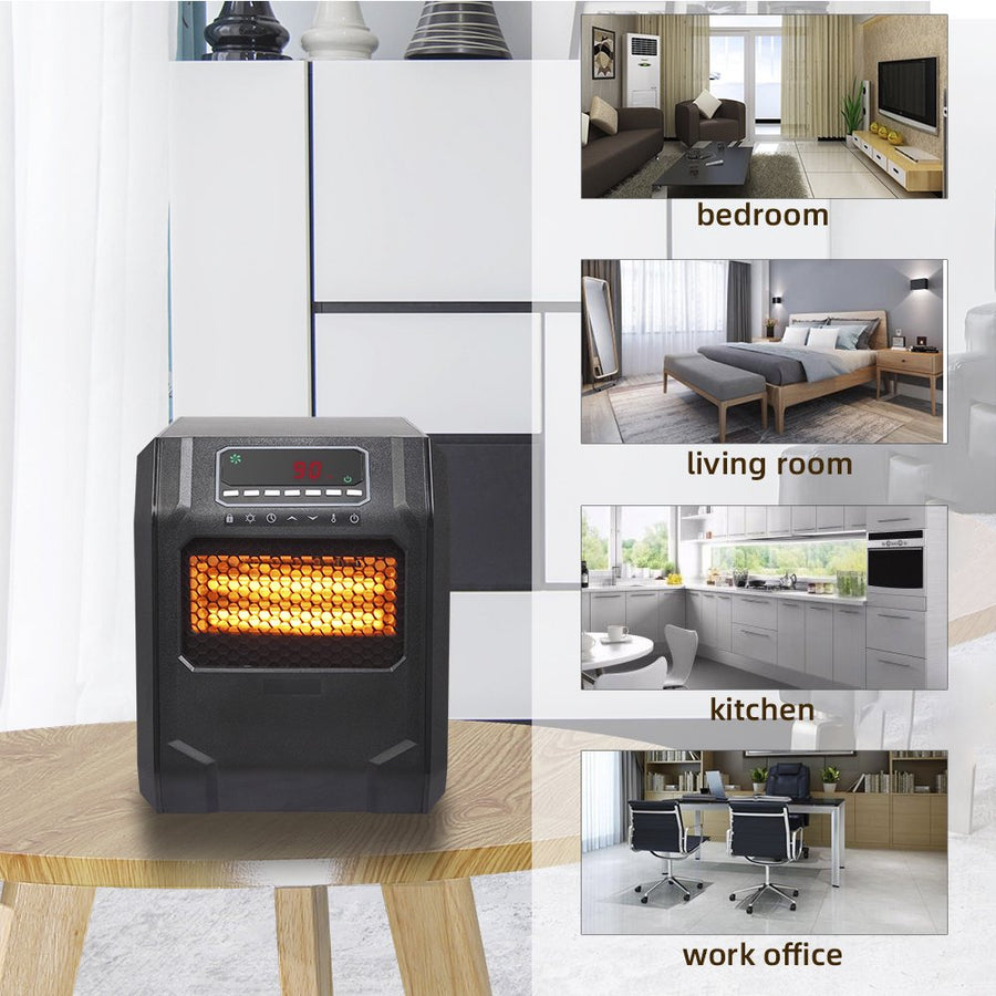 Space Heater with Timer, 1500/ 750W Portable Electric Infrared Heaters with Thermostat, Small Space Heater with Remote Control for Office, Overheat and Tip-Over Protection, 3 Heat Settings, L2741