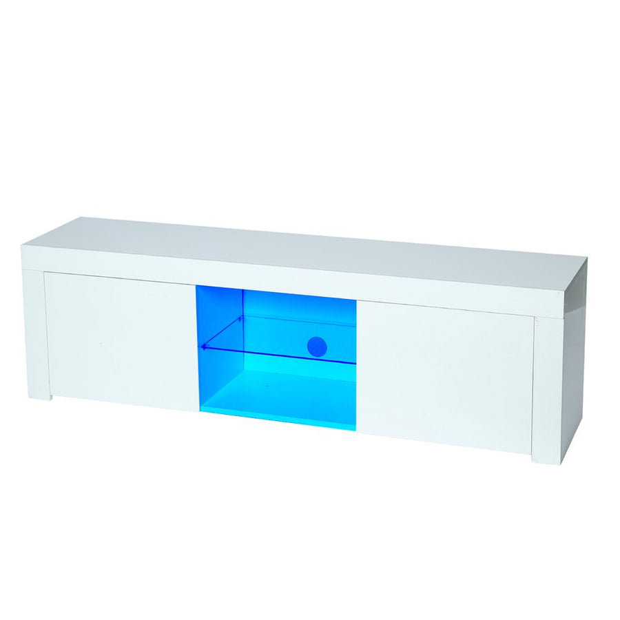 TV Console Table for 65 Inch TV, SEGMART Modern White TV Stand with LED Lights, High Gloss TV Console Cabinet with Storage Drawers, Home Media Entertainment Center for Living Room, 59"x13.7", LLL2606