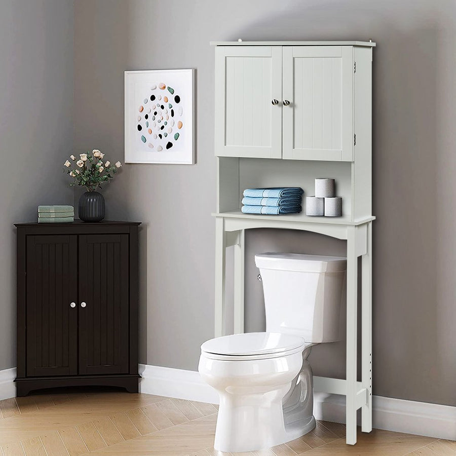 Bathroom Above Toilet Cabinet, Espresso MDF Storage Cabinet, Bathroom Storage Space Saver with Adjustable Shelf & Glass Door Cabinet, Over The Toilet Storage for Bathroom, B29