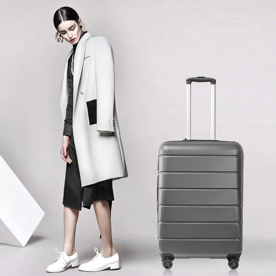 Carry on Luggage Set, 3pcs 20''/24''/28'' Fashion Lightweight Suitcase Travel Sets for Women, 3-in-1 Portable Trolley Case with Telescoping Handle, Outdoor Hardside Luggage Set, Grey, S9351