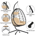 Wicker Egg Hanging Chair, Indoor Outdoor Swing Egg Chair with Stand, Cushion & Pillow, Hammock Chair Swing with Stand, Hanging Lounge Chair for Patio Backyard Balcony Garden Bedroom, K3057