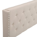 Upholstered Platform Queen Bed Frame, Beige Button Tufted Platform Queen Bed Frame with Headboard, Linen Fabric Bed Frame with Wood Slat Support, Box Spring Needed, Easy Assembly, 500lbs, Beige, SS31