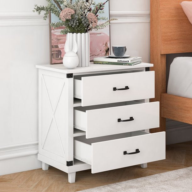 SEGMART Nightstand with 3 Drawers for Bedroom, 27.4''*15.9''*27.95'' Elegant Dresser Cabinet w/Nickel-Hued Knobs, 250lbs, White, S6298