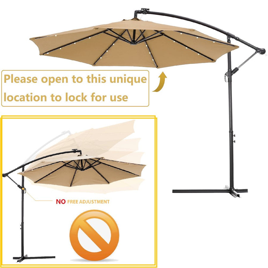 Outdoor Umbrella with Lights, 10FT Solar LED Offset Patio Umbrella, Hanging Cantilever Market Patio Umbrella with Crank, Cross Base, Backyard Offset Umbrella for Garden Pool Deck, L6085