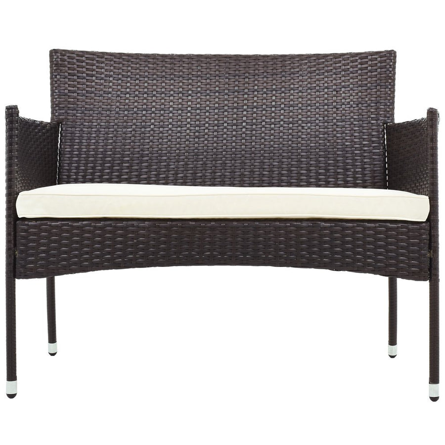 Wicker Patio Sets, 4 Piece Outdoor Conversation Set with Glass Dining Table, Loveseat & 2 Cushioned Chairs, Modern Patio Furniture Sets with Coffee Table for Yard, Porch, Garden, Poolside, L