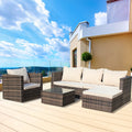4 Piece Outdoor Patio Furniture Set with Wicker Chair, 3-Seat Sofa, Ottoman, Glass Table, All-Weather PE Rattan Patio Conversation Furniture Set for Backyard, Porch, Garden, Poolside, L4495