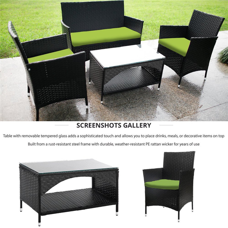 Patio Furniture Sets Clearance, 4 Piece Wicker Patio Set with Glass Dining Table, Loveseat & Cushioned Wicker Chairs, Modern Rattan Outdoor Conversation Sets for Backyard, Porch, Garden, L3121
