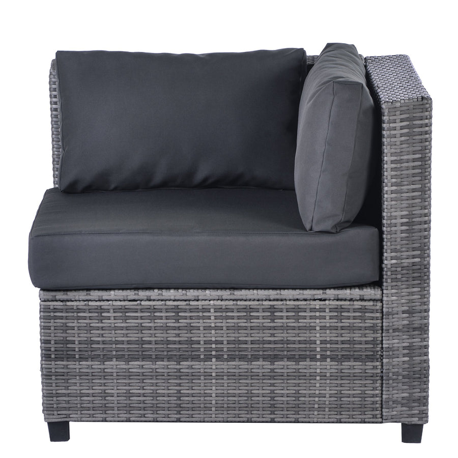 7 Piece Patio Furniture Set with 4 Rattan Wicker Chairs, 2 Ottoman, Coffee Table, All-Weather Outdoor Conversation Set with Gray Cushions for Backyard, Porch, Garden, Poolside, L5017
