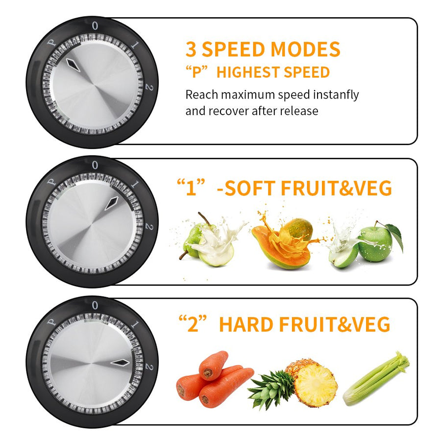 Vegetable Juicer Juice Extractor, SEGMART 600W Orange Juicer Cold Press Juicer Machine, 3 Speed Electric Juicer Wide Mouth, Fruit Juicer with Overheating Protection, Easy Clean, Stainless Steel, H1744