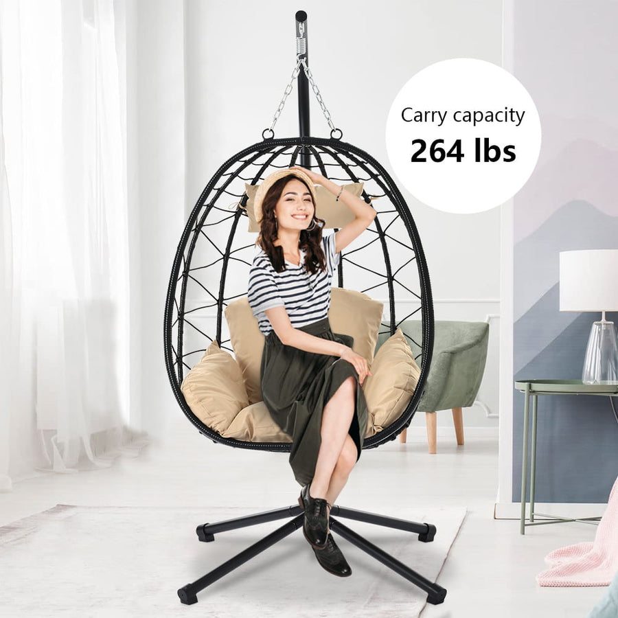 Clearance! Hanging Wicker Egg Chair, Outdoor Patio Hanging Chairs with Stand, UV Resistant Hammock Chair with Comfortable Cushion, Durable Indoor Swing Egg Chair for Garden, Backyard, L3959