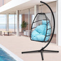 Wicker Egg Hanging Chair, Indoor Outdoor Swing Egg Chair with Stand, Cushion & Pillow, Hammock Chair Swing with Stand, Hanging Lounge Chair for Patio Backyard Balcony Garden Bedroom, K3057
